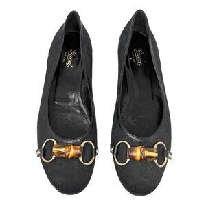 Vintage Gucci Bamboo Horsebit Ballet Flats GG Canvas US‎ 9